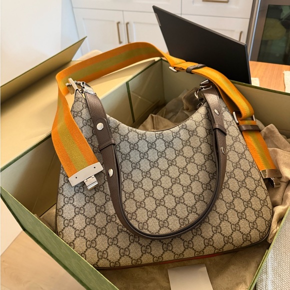 Gucci Beige and Brown Shoulder Bag with Orange Strap - Picture 1 of 8